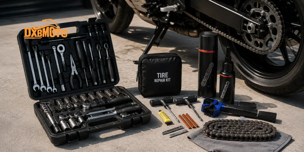 Tool Kit, Tire Repair Kit, and Chain Care Essentials