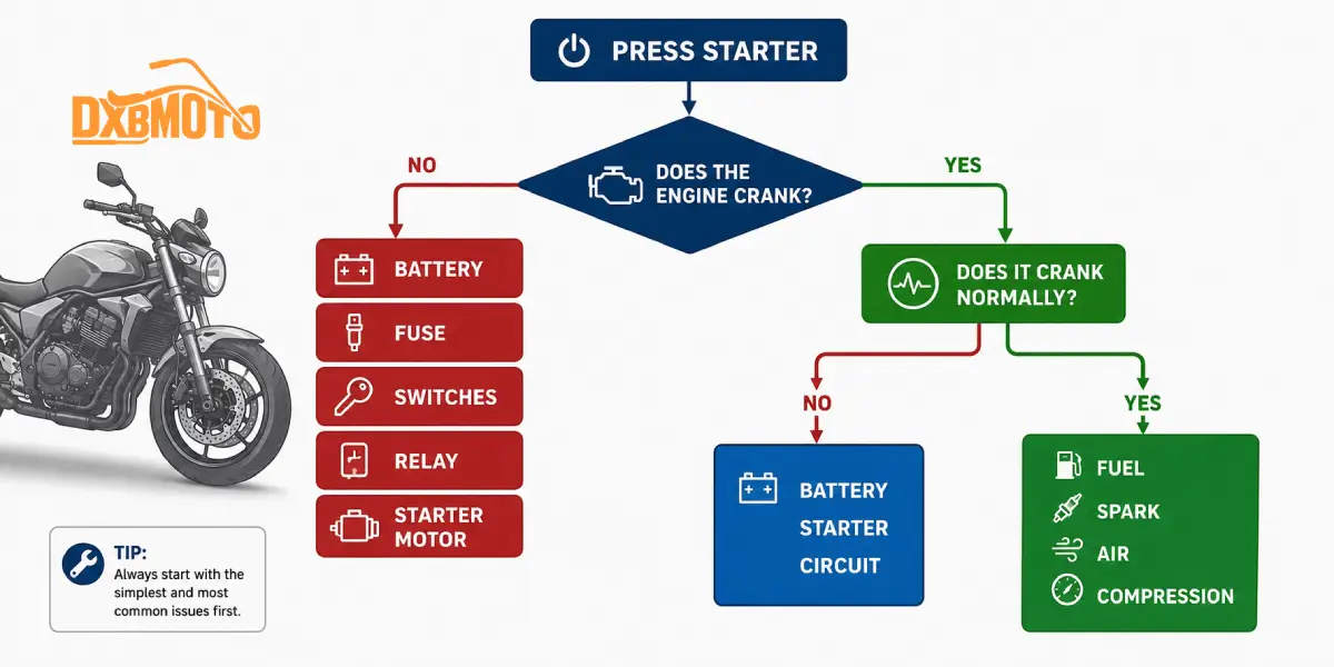 motorcycle no-start diagnostic flowchart